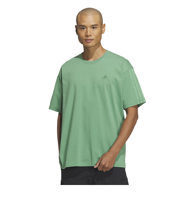 アディダス（adidas）スリーストライプス Tシャツ 半袖 KUE35-IT0892 グリーン ヘビーウェイト ルーズフィット