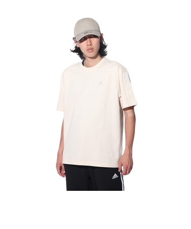 アディダス（adidas）スリーストライプス Tシャツ 半袖 KUE35-IT0893 白 ヘビーウェイト ルーズフィット