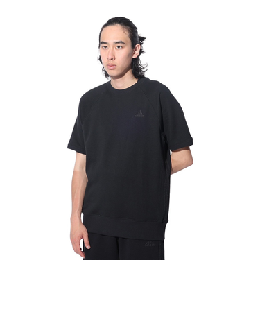 アディダス（adidas）スリーストライプス スウェット 半袖 シャツ KUE37-IT0896 黒 ブラック ヘビーウェイト ルーズフィット
