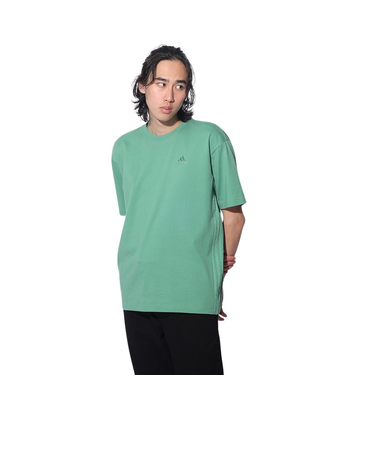 アディダス（adidas）スリーストライプス Tシャツ 半袖 KUE43-IT0914 グリーン ヘビーウェイト ルーズフィット