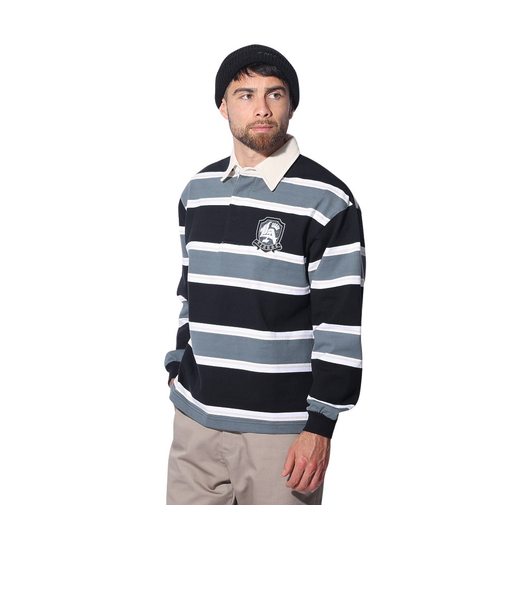 エクストララージ（XLARGE）EMBLEM STRIPED RUGBY シャツ 101241013001-BLACK