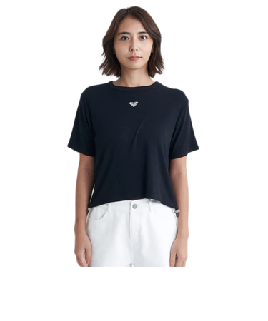 ロキシー（ROXY）ショート丈 ワンポイント OCEANO 半袖 リブTシャツ 24SURST242034BLK