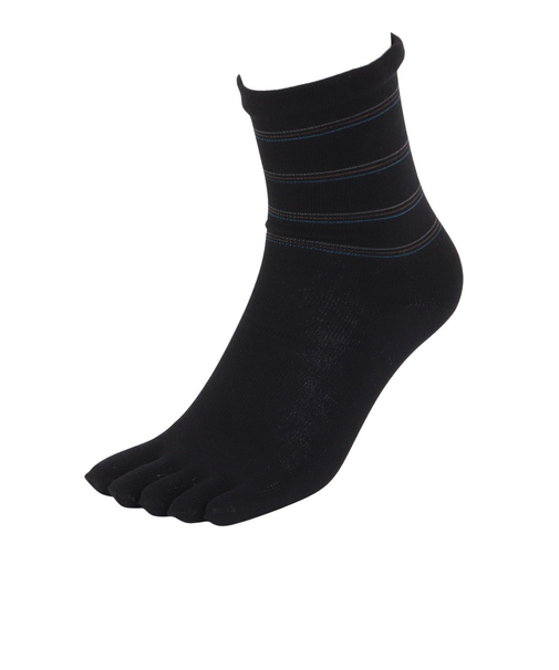 ふくらし 5本指 ボーダー ソックス 37779 BLK