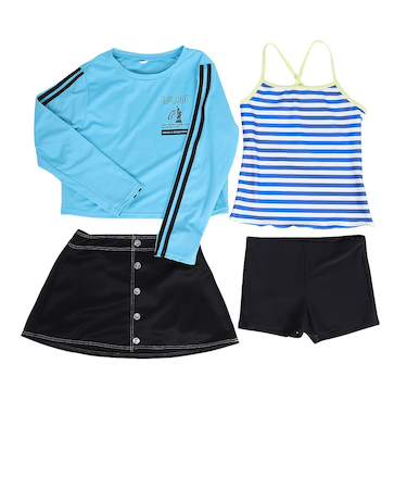 イーストボーイ（EASTBOY）水着 4点セット ジュニア ガールズ ラッシュガード 長袖 ボーダー セパレート水着 33250393SX