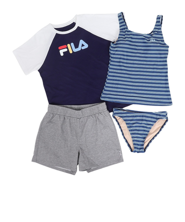 フィラ（FILA）水着 4点セット ジュニア ガールズ ロゴTシャツ付き タンキニ 324602-NV