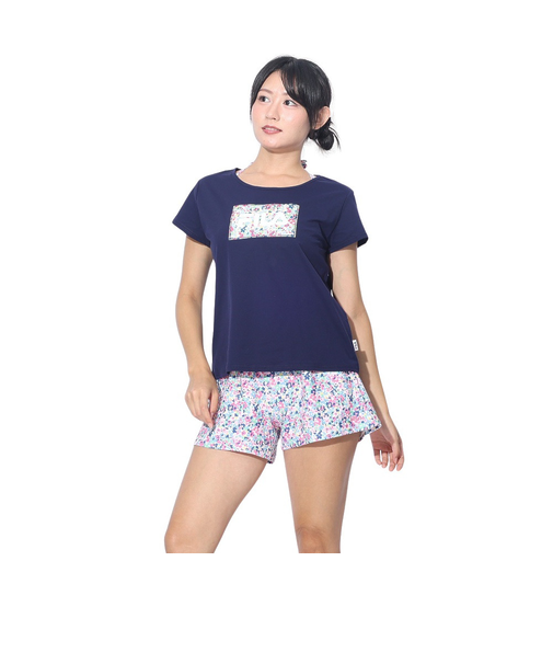 フィラ（FILA）水着 4点セット ガールズ ロゴTシャツ付き 324603-NV ネイビー 上下水着 フラワー