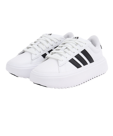 アディダス（adidas）スニーカー グランドコートプラットフォーム ホワイト ブラック IE1092 カジュアル スポーツシューズ 厚底 登校 通学