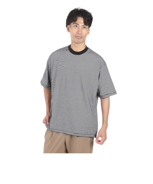 ヘルスニット（Healthknit）ナローボーダー ワイド クルーネック 半袖Tシャツ 51033 BLK/NAT