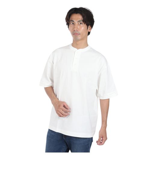 ヘルスニット（Healthknit）USAコットン ヘンリーネック 半袖Tシャツ HR24S-M002 WHT