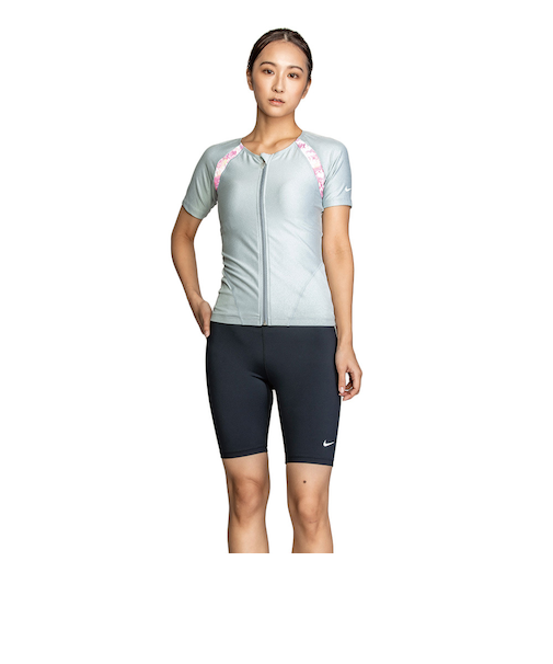 ナイキ（NIKE）フィットネス水着 レディース 水泳 ジップ付き半袖セパレーツ 2993117-458