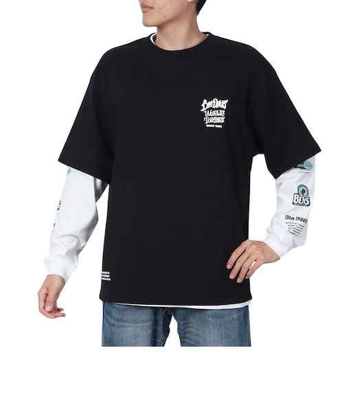 ベンデイビス（BEN DAVIS）長袖シャツ&半袖レイヤードTシャツ 24780035-BLK