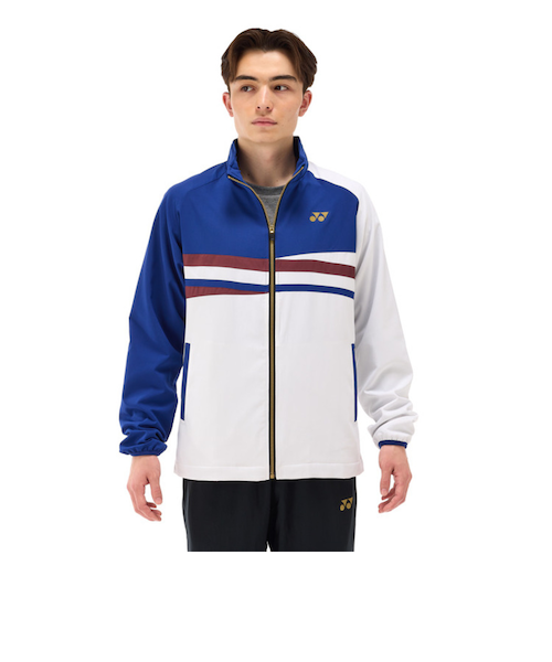 テニスウェア ホワイト/レッド/ブルー 幾何学模様 ヨネックス（YONEX）テニスウェア 裏地付ウィンドウォーマーシャツ