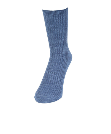 靴下 ふくらし ゆるピ丈 無地 リブ ソックス クルー丈 表糸綿100% 37752W BLU ブルー