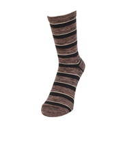 靴下 ふくらし ボーダー柄 靴下 ソックス クルー丈 口ゴムなし 37783 BRN ブラウン