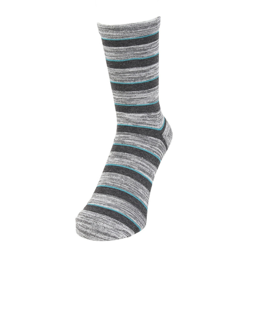 靴下 ふくらし ボーダー柄 靴下 ソックス クルー丈 口ゴムなし 37783 GRY グレー