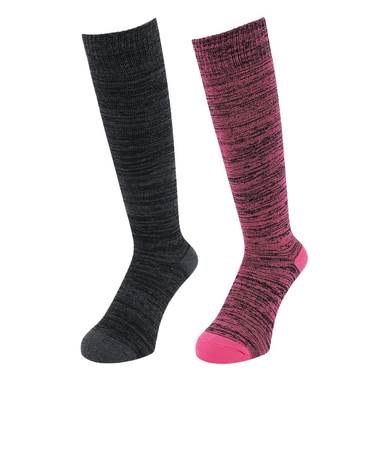 クー（Coo.）ヒートクロス クルーソックス 2足組 PNKBLK引き揃え 895Q4GSA0015 PNK22
