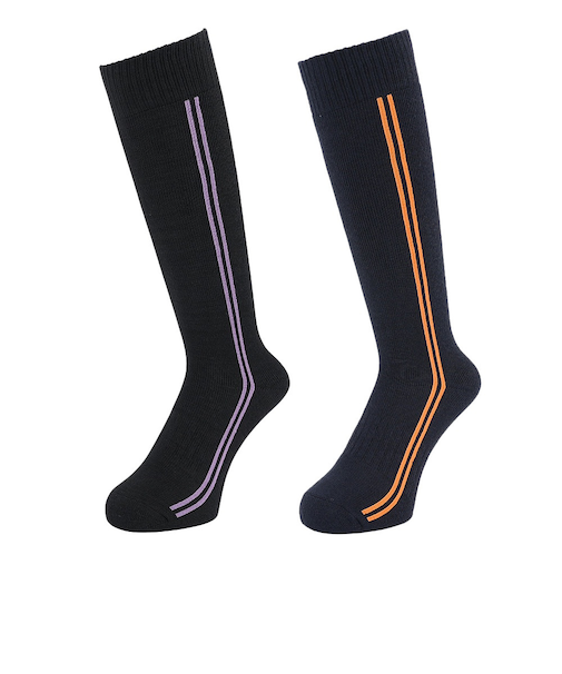 クー（Coo.）ヒートクロス クルーソックス 2足組 NVYBLKストライプ 895Q4GSA0017 NVY22 NVY22 22-25cm 抗菌防臭
