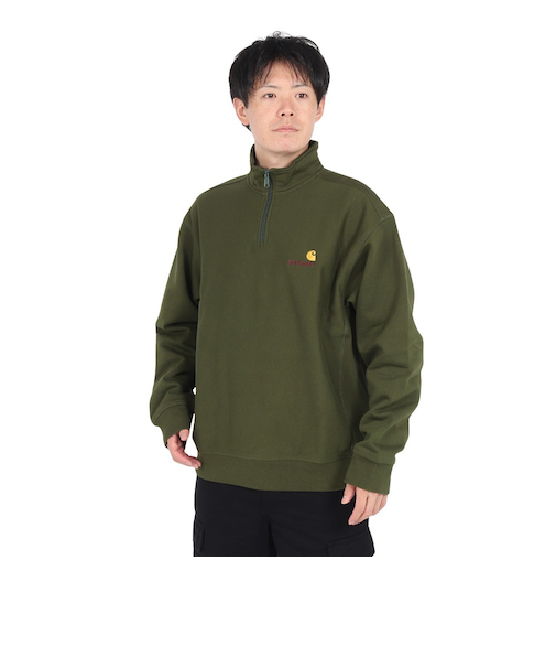 カーハート（CARHARTT）ハーフジップ アメリカン スクリプト スウェットシャツ I0270142BRXX24FW