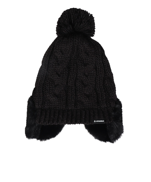 耳付き ポンポン ニット帽 ST24FB0050 BLK