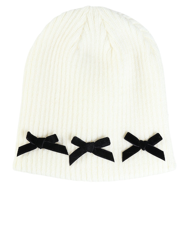 リボン付 リブ ニット帽 WG256 WH 白
