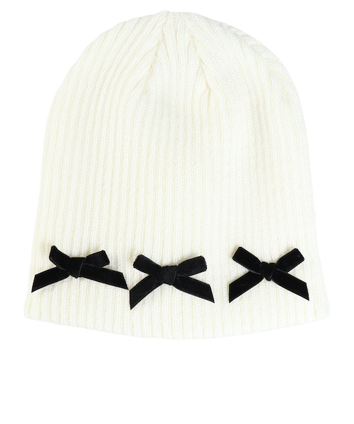 リボン付 リブ ニット帽 WG256 WH 白