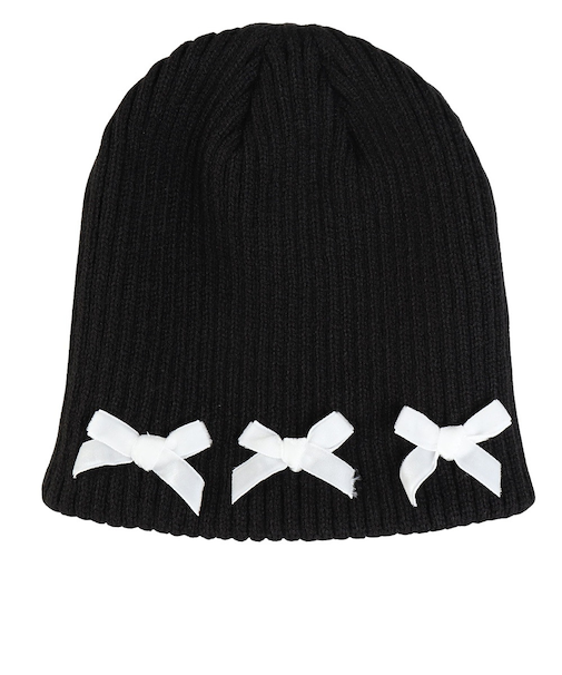 リボン付 リブ ニット帽 WG256 BK 黒