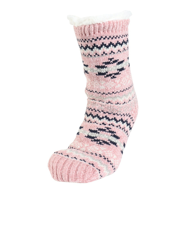 ルームソックス 裏ボア フェアアイル柄 クルー丈 4275-14M PNK ピンク 23cm