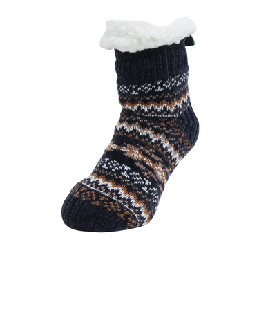 ルームソックス 裏ボア フェアアイル柄 ショート丈 1L433W NVY ネイビー 25cm