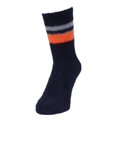 ルームソックス WARM HOME クルー丈 モヘヤ風 3FR06W BLU ネイビー 25?