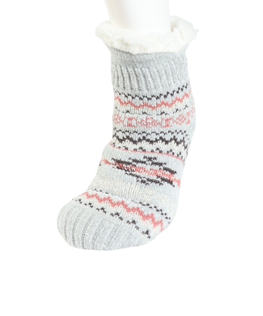 ルームソックス 裏ボア フェアアイル柄 ショート丈 4275-13M KHA 23cm