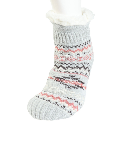 ルームソックス 裏ボア フェアアイル柄 ショート丈 4275-13M KHA 23cm