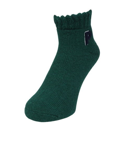 ルームソックス WARM HOME 刺繍 ショート丈 3FR03W GRN ダークグリーン 25cm