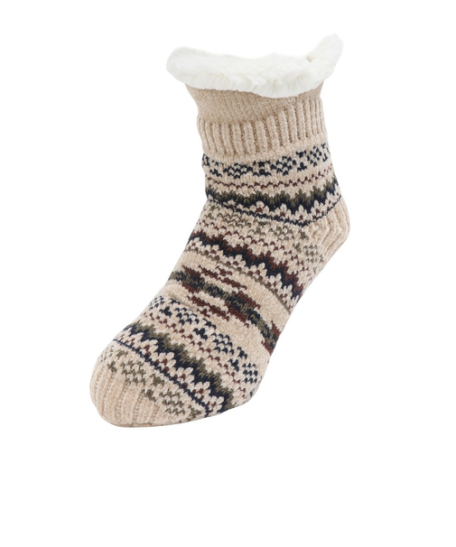 ルームソックス 裏ボア フェアアイル柄 ショート丈 1L433W BEG ベージュ 25cm