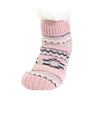 ルームソックス 裏ボア フェアアイル柄 ショート丈 4275-13M PNK ピンク 23cm