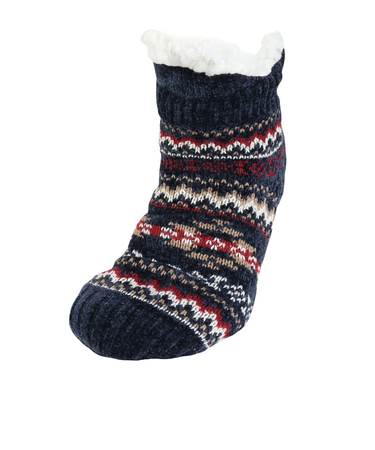 ルームソックス 裏ボア フェアアイル柄 ショート丈 4275-13M NVY ネイビー 23cm