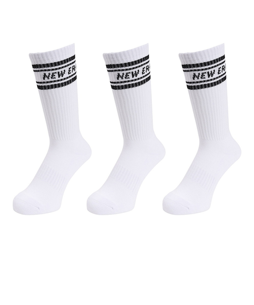 ニューエラ(NEW ERA)ソックス クルー丈 3足組 ライン ホワイト 14518179