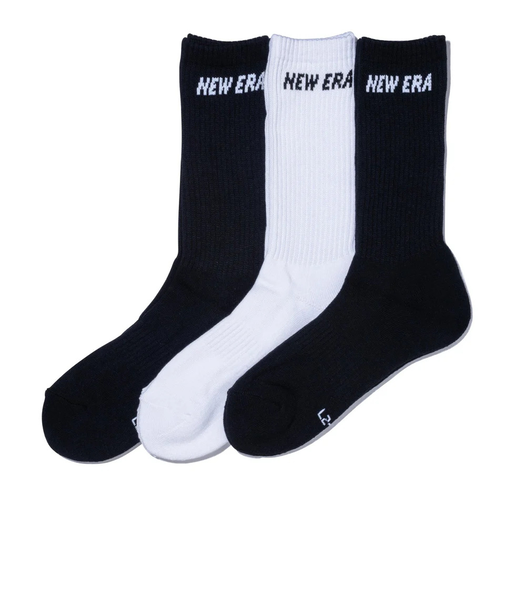 ニューエラ（NEW ERA）ソックス クルー丈 3足組 ブラック ブラック ホワイト 14518178