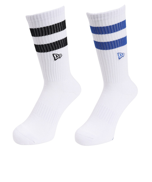 ニューエラ（NEW ERA）ソックス クルー丈 2足組 ライン フラッグロゴ エンブロイダリー ブラック ブルー 14518185