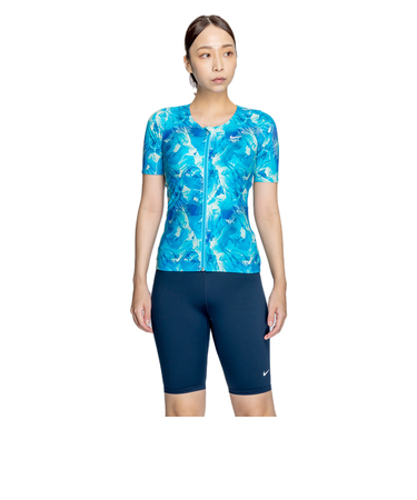 ナイキ（NIKE）フィットネス水着 レディース 水泳 総柄ジップ付き半袖セパレーツ 2993131-010