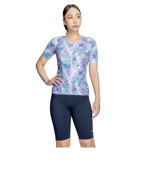 ナイキ（NIKE）フィットネス水着 レディース 水泳 総柄ジップ付き半袖