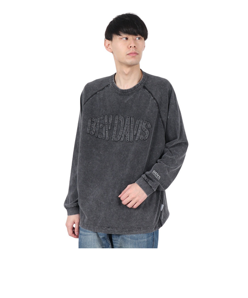 ベンデイビス（BEN DAVIS）パッチワーク ロゴブリーチ加工 長袖Tシャツ 25380044-BLK