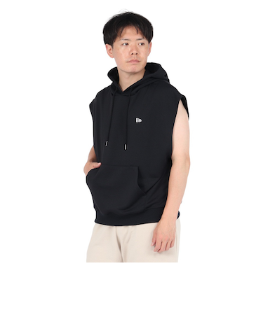 ニューエラ（NEW ERA）フレンチスリーブ オーバーサイズド ドライスウェット プルオーバーフーディー ワードマーク ロゴ ブラック 14410471