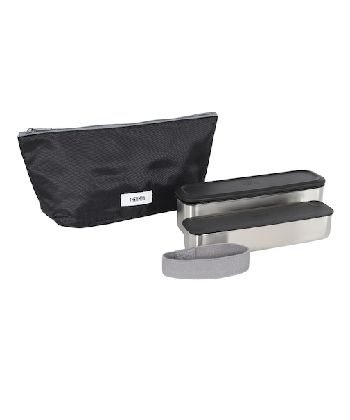 サーモス（THERMOS）弁当箱 フレッシュランチボックス 黒 DSA-805W GY-BK 二段 スリム ステンレス 耐熱 保冷 食洗器対応