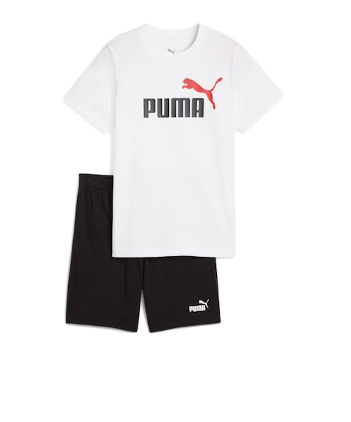 プーマ（PUMA）ボーイズ ESS 2 カラー NO.1 ロゴ 半袖 Tシャツ&ショーツ セット 687867 02 WHT