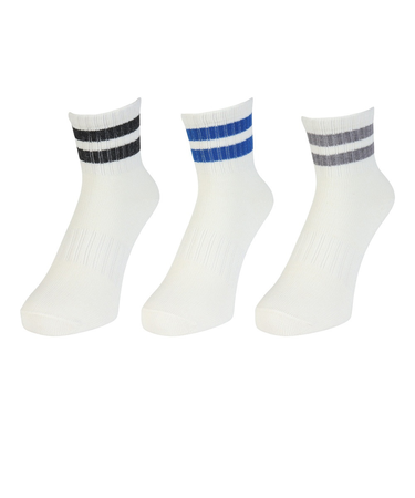 クー(Coo.)靴下 アンクル丈ソックス 3足組 LGYDGYBLU 22-25センチ 895CO5GSA0044 LGY ラインソックス 抗菌 防臭 シンプ…