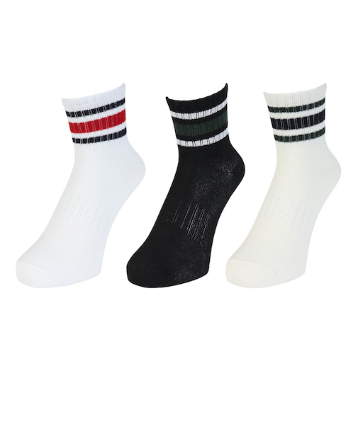 クー（Coo.）靴下 アンクル丈ソックス 3足組 BLKWHTOFF 22-25センチ 895CO5GSA0047 BLK ラインソックス 抗菌 防臭 シンプ…