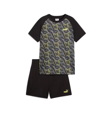 プーマ（PUMA）ボーイズ TAD ESS ポリ AOP Tシャツ & ショーツ 上下セット 687812 01 BLK