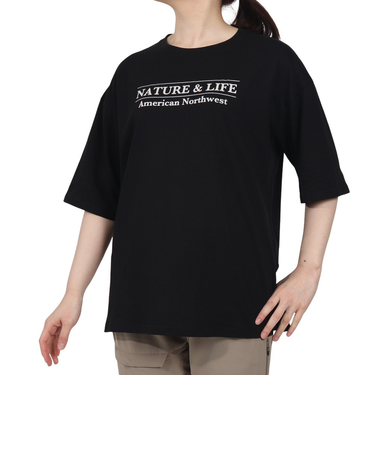 エルケクス（ELKEX）半袖 フロッキープリント ワイドTシャツ EKL5S10043 BLK