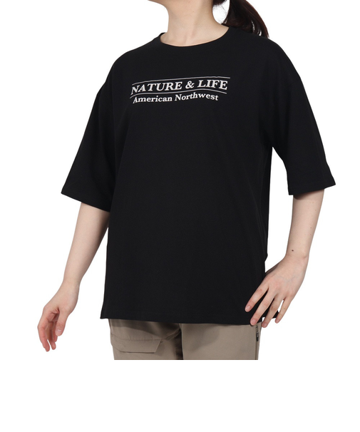 エルケクス（ELKEX）半袖 フロッキープリント ワイドTシャツ EKL5S10043 BLK