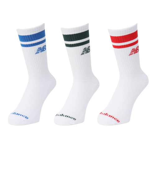 ニューバランス（new balance）靴下 ストライプ ミッドカーフソックス 3足組 白 M-LLサイズ LAS51243WT スト系 私服 新調 衣替え …